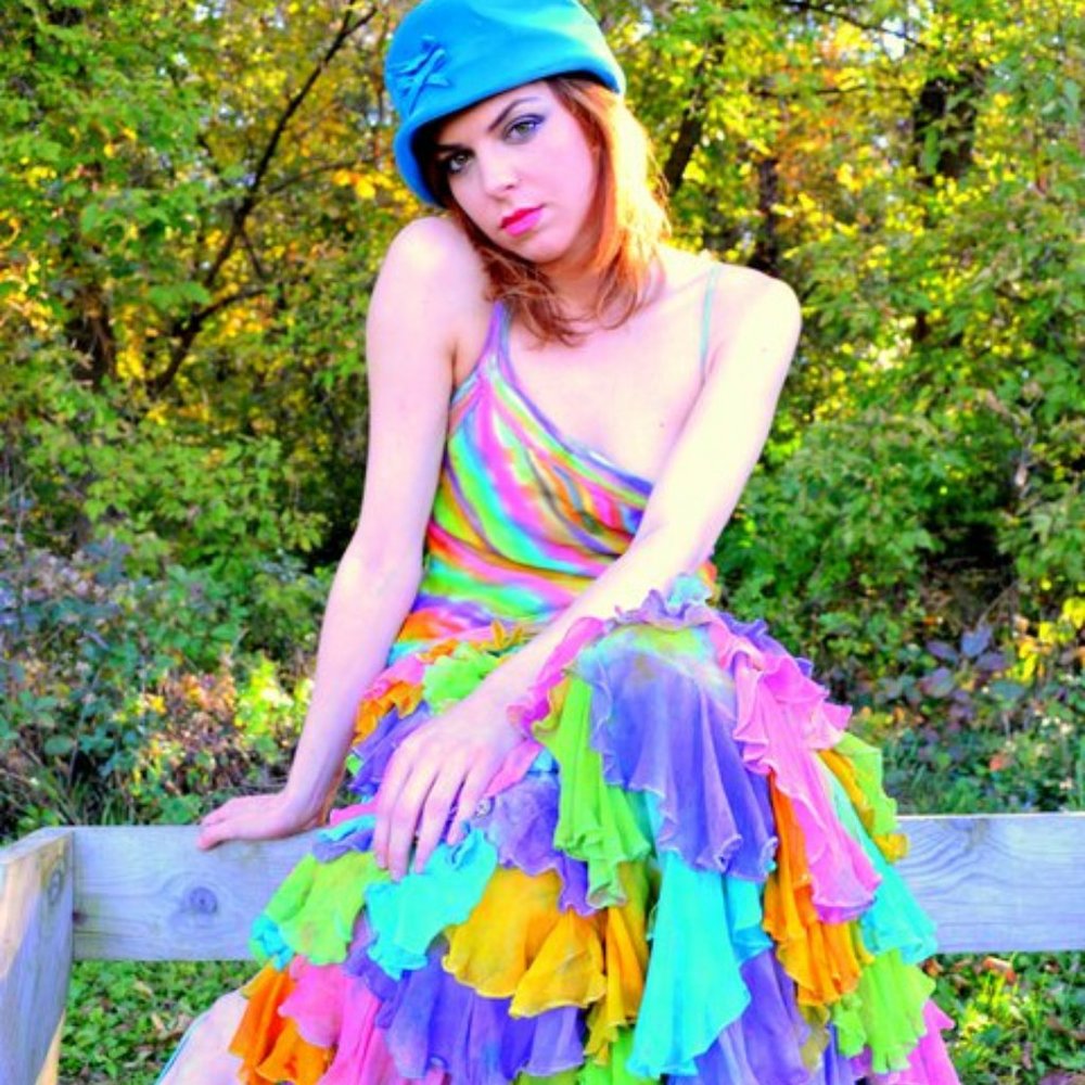 Silk ruffle long Dress homecoming prom party rainbow pink purple blue Small Med